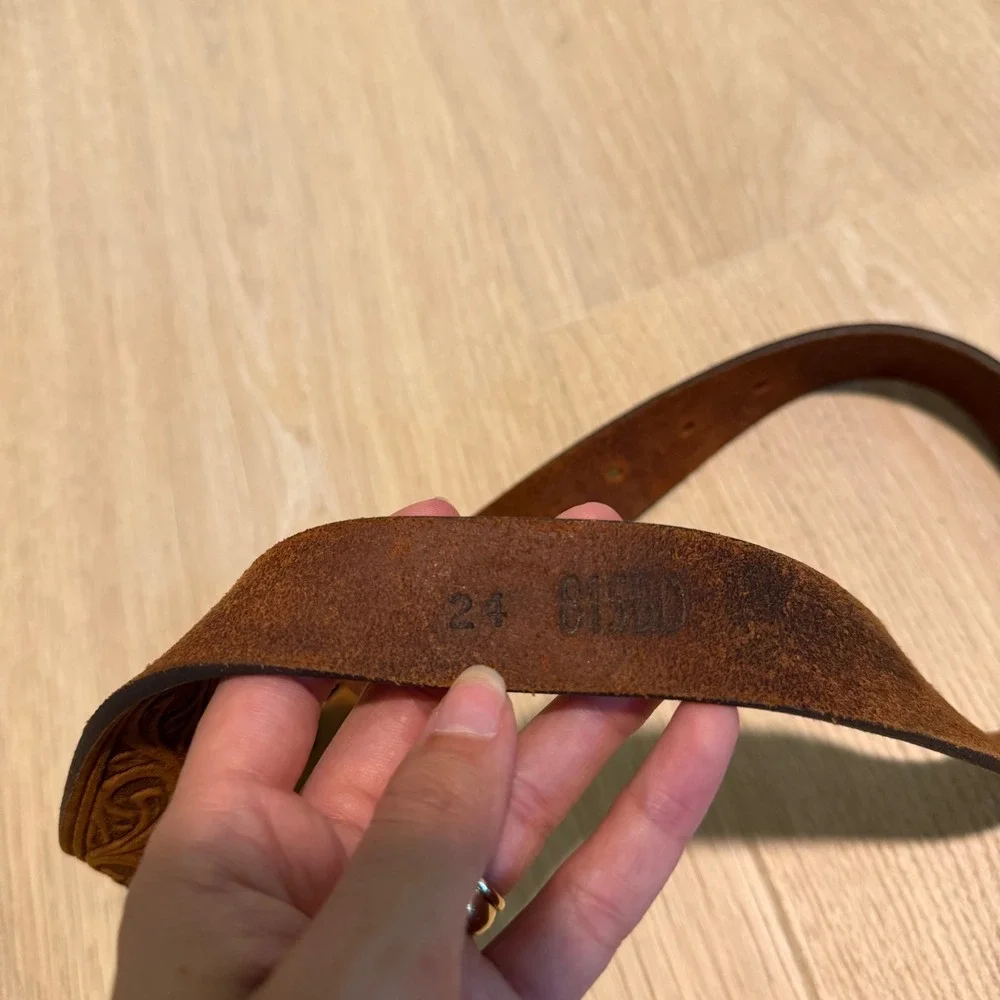 Justin Boots Girls Western Scroll Heart Leather Belt Aged Bark Brown 815BD 24